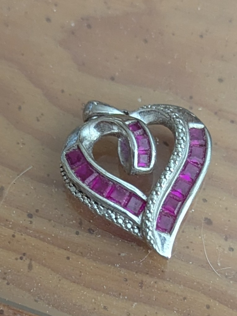 Heart Pendant Necklace Charm with Pink Gem Accents